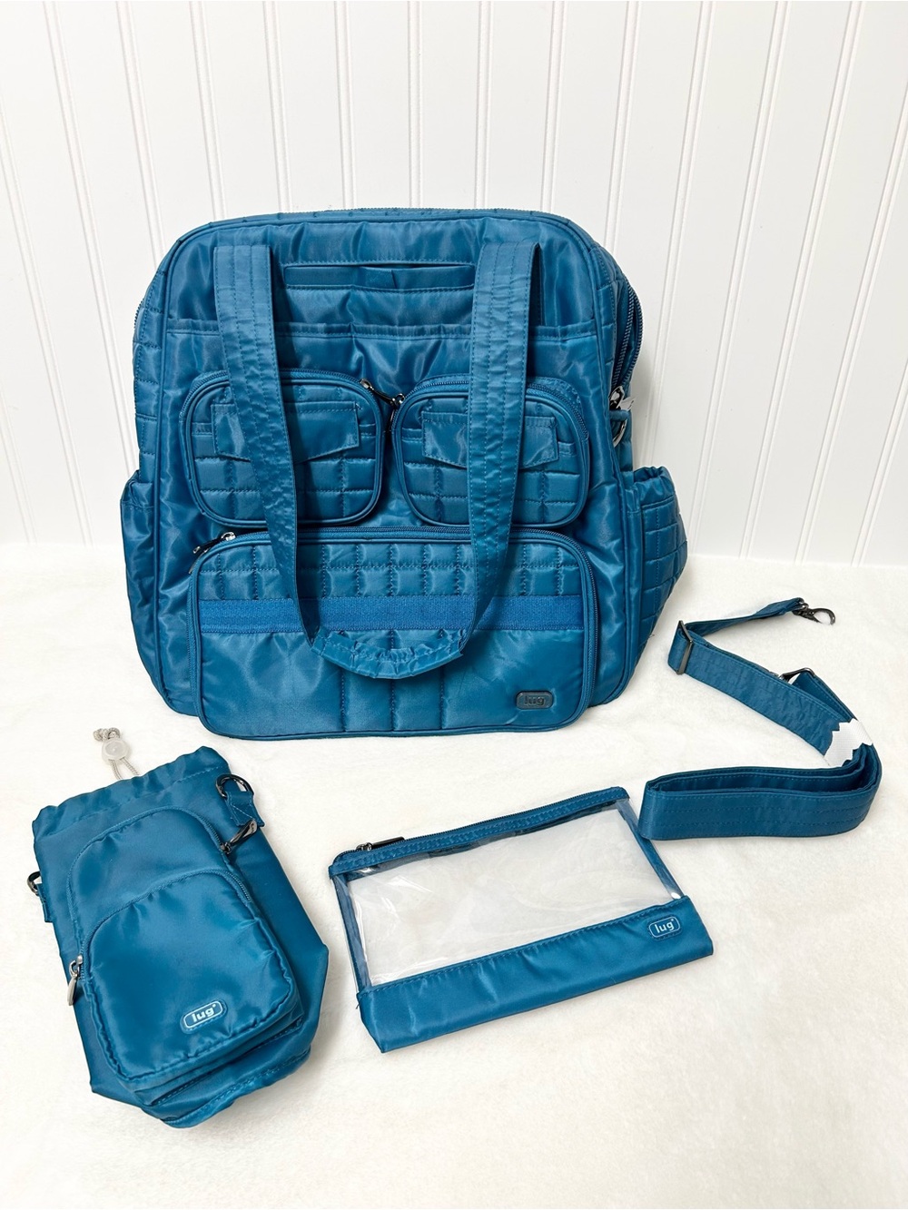 Lug Puddle Jumper Ocean Blue Travel Tote Weekender Shoe Compartment